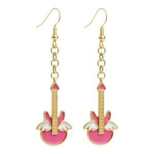 Pink & Gold Wing Dangle Earrings Whimsical Jewelry Gift for Her